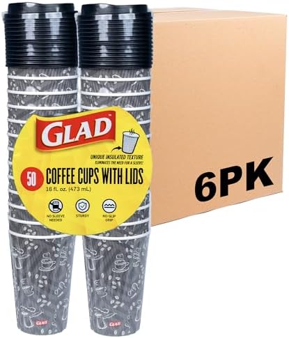 Glad Disposable Coffee Cups with Lids, Java Mocha, 16 Oz, 50 Count, 6-Pack by GladTrashFoodStorage
