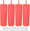 Volhoply 20oz Plastic Skinny Tumblers Bulk 4 Pack,Double Wall Tumbler with Lid and Straw,Reusable Travel Iced Coffee Mug,BPA Free Matte Acrylic Water Cups With Straw for Party,DIY Gifts(Red, 4 Set) by LiveFully%EF%BC%8CDrinkFreely%E2%80%94KeepGoingwithVolhoply%EF%BC%81