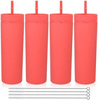 Volhoply 20oz Plastic Skinny Tumblers Bulk 4 Pack,Double Wall Tumbler with Lid and Straw,Reusable Travel Iced Coffee Mug,BPA Free Matte Acrylic Water Cups With Straw for Party,DIY Gifts(Red, 4 Set) by LiveFully%EF%BC%8CDrinkFreely%E2%80%94KeepGoingwithVolhoply%EF%BC%81