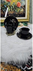 SODEF Black Porcelain Coffee Cup Set | 4-Piece Vintage Chic | 2 Cups & Saucers | Modern Minimalist Design with Glossy Finish | appropriate for Turkish Coffee, Cappuccino, Tea | 180-200 ml Capacity - Image 3
