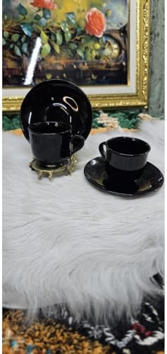 SODEF Black Porcelain Coffee Cup Set - 4 Piece Vintage Chic | 180-200 ml | Modern & Vintage Style | Durable Ceramic for Turkish Coffee, Cappuccino, Tea | refined Gift - Black - Image 3