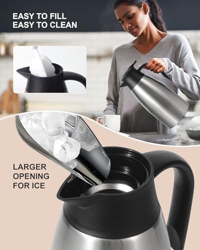 70Oz Thermal Coffee Carafe for keeping hot, 2 PCS Updated Carafe for hot liquid, Insulated Coffee Carafe Stainless Steel Thermal Pot for Coffee, Hot Water,Keep Hot 12 Hours (silver+silver) - Image 4