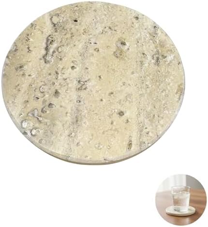 6 Pcs Marble Coasters Set, 3.9 in Round Natural Beige Stone Drink Coasters with Cork Base, 0.5 in Thick Cup Mats for Home, Office, Coffee Table Decor - Image 5