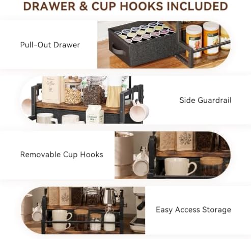 Coffee Syrup Organizer Rack with Drawer, 2 Tier Coffee Bar Organizer - Image 5