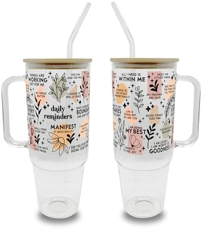 Sip-Sip Hooray! Daily Reminders 40oz Glass Tumbler with Lid and Straw by Sip-SipHooray
