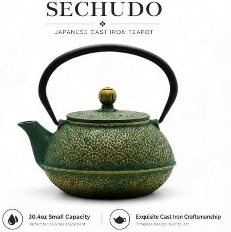 30.4oz Small Cast Iron Tea Kettle Teapot for Stovetop,Green Tea Pot - Image 2