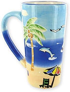 MUG Beach Palm Tree Embossed Ceramic Tall Coffee & Tea Cup 14 Oz - dolphin - Best Gift for friends family holiday Idea (Set of 4) - Image 2