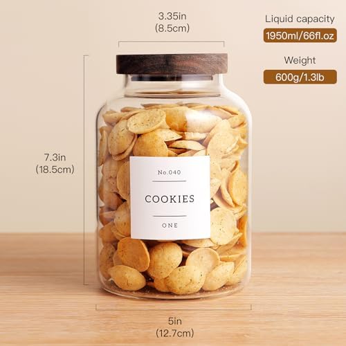 CZHQSMZ Set Of 2 Large Glass Jar with Wooden Lid with 132 Labels, Glass Storage Jars for Flour Pasta Candy Coffee Cookie and More(70 FL OZ/2000 ml) - Image 3