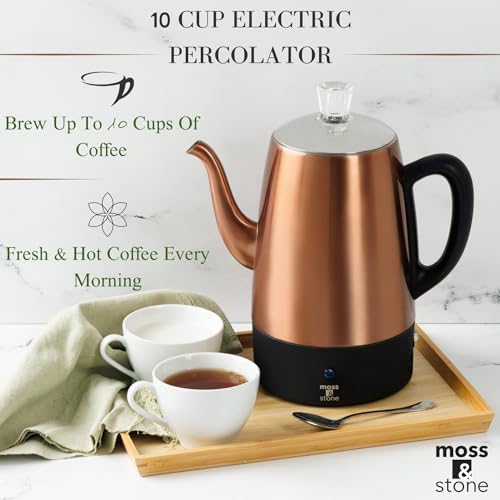 Moss & Stone 10 Cup Copper Electric Percolator Coffee Pot, Stainless Steel - Image 5