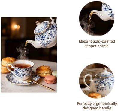 22oz Floral Ceramic Teapot (Suitable for 1 to 3 people) – Vintage Gold Rim Porcelain Tea Pot for Loose Leaf, Blooming Tea & Coffee, Elegant Teapot for Tea Party, Flower Design (China Flower) - Image 6