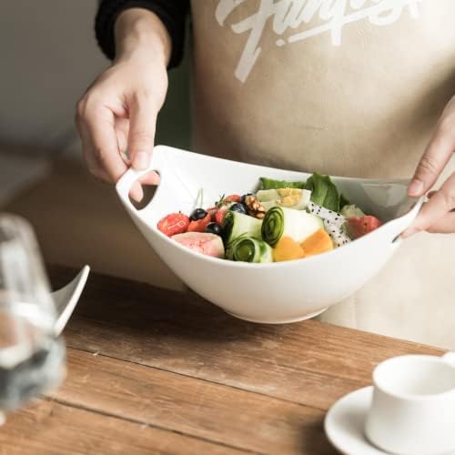 Gomakren White Serving Bowls for Entertaining, Porcelain Bowl with Handles & Pour Over Coffee Maker 3 Hole Cone Brewer, Ceramic Coffee Dripper - Image 6