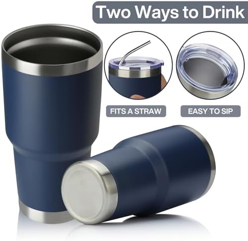 MEWAY 30oz Insulated Tumbler With Lids and Straws,Stainless Steel Double Vacuum Coffee Tumbler Cup, Brush, Durable Powder Coated Coffee Cup for Cold & Hot Drinks, Office, Travel(Navy,4 PACK) - Image 3