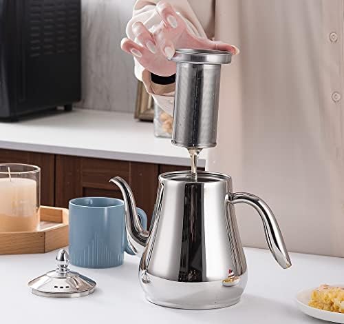 SANQIAHOME Stainless Steel Teapot with strainer Tea Pot With Removable Infuser or filter for Loose Leaf and Tea Bags cold water Pitcher Tea Maker Dishwasher Safe (silver, 1550ml(51Oz)) - Image 4