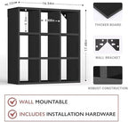 Helsin 9 Grid Vintage Coffee Mug Display Rack, 16inch Wall Mounted Wooden Curio Shadow Box Shelf, Cup Floating Shelves Display and Organizer (Black) - Image 3