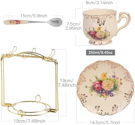 YOLIFE Tea Cups and Saucers Set of 6, 8 OZ Flowering Shrubs Coffee Cups - Image 6