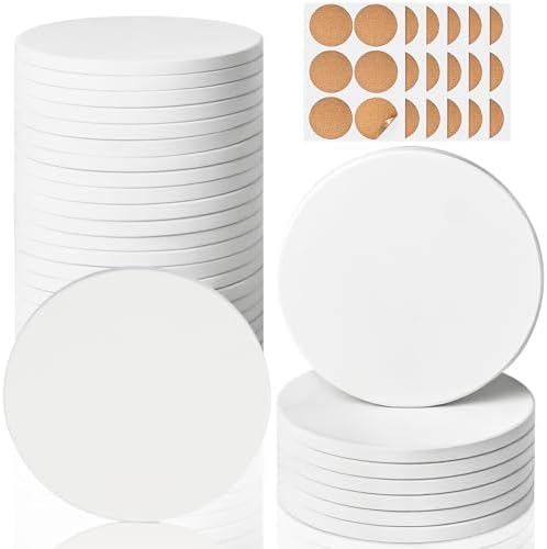 36 PCS Ceramic Tiles for Crafts, Unglazed Matte Coasters with Cork Backings by GOHDODD