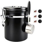 ShanSon Coffee Canister Airtight, Stainless Steel Bean Storage Container with Date Tracker & Scoop, Grounds Sugar Flour Tea Cereal Fits Kitchen Pantry, Ideal Gift for Coffee Lovers,16oz, Black by ShanSon