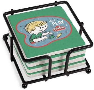 CafePress Play Doh: Let's Play Tumbled Stone - Set of 4 Coasters Set of 4 w/Holder by CafePress