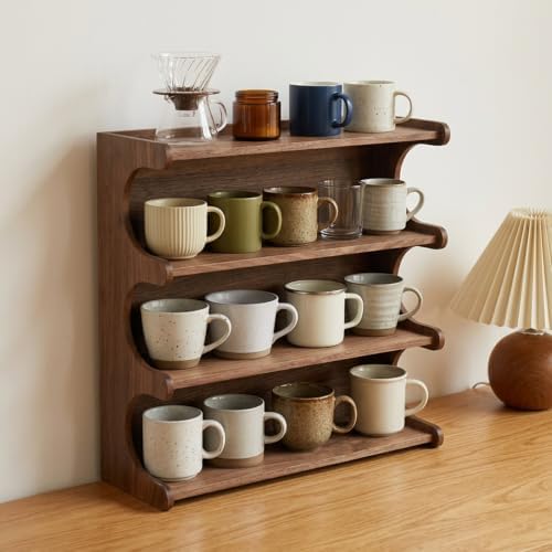 Vintage Coffee Mug Display Rack,3-tier Wooden Countertop Mug Organizer by Unknown