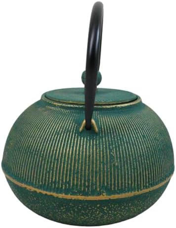 Ebros Gift Traditional Oriental Tetsubin Cast Iron Teapot With Enameled Interior 27oz Asian Japanese Chinese Fusion Housewarming Tea Pot Accent (Tokusa Green And Gold Gradient) - Image 3