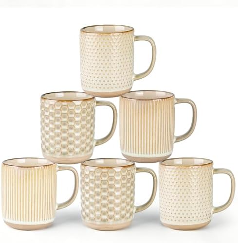 GBhome Coffee Mugs Set of 6, 16 oz Coffee Cups with Large Handle by GBhome