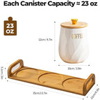 Ceramic Canister Set of 3 for Sugar Coffee Tea with Tray, White Airtight Food Storage Jars with Wood Lids, Kitchen Counter Storage Containers - 23oz - Image 3