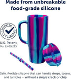 Silipint 32oz Silicone Humbler Tumbler with Handle, Flip Lid and Straw – BPA-Free, Non-Toxic, Unbreakable, Microwave, Dishwasher Safe – Perfect for Tea, Cold Water, Peppermint Stripe - Pack of 2 - Image 4