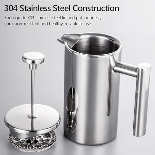 350ml/800ml/1000ml Coffee Maker Pot French Press Stainless Steel Double Walled Insulated(1000ml) - Image 3