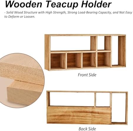Floating Tea Cup Shelf Organizer, Multi-Cube Mug Display Stand, Farmhouse Wood Coffee Cup Holder, Wall Hanging Storage Rack for Coffee Bar(Natural,ligjt Grey) - Image 3