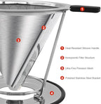 Pour Over Coffee Dripper–Stainless Steel Paperless Reusable Filter - Image 4