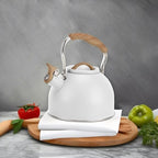 Tea Kettle, Vegoran 100 OZ / 3 Liter Whistling Tea Kettle, Tea Pots for Stove Top Food Grade Stainless Steel with Wood Pattern Folding Handle, Loud Whistle Kettle for Tea, Coffee, Milk (White) - Image 5