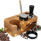 Espresso Tamping Station With Tools - 58mm - Includes Tamper, Distributor, Dosing Funnel & Brush - Wooden Coffee Tamper Station - Espresso Organizer & Portafilter Holder, Best Gift for Coffee Lovers by AquatiQ