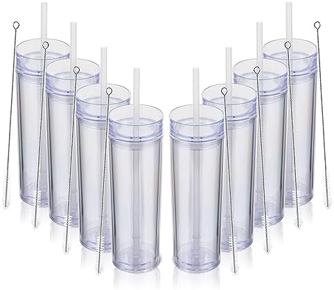 Volhoply 16oz Plastic Skinny Tumbler with Lid and Straw Bulk 8 Pack,Insulated Double Wall BPA Free Matte Acrylic Tumblers,Iced Coffee Travel Mug Reusable Party Cup,Customizable Diy Gifts(Clear,8 Set) by LiveFully%EF%BC%8CDrinkFreely%E2%80%94KeepGoingwithVolhoply%EF%BC%81