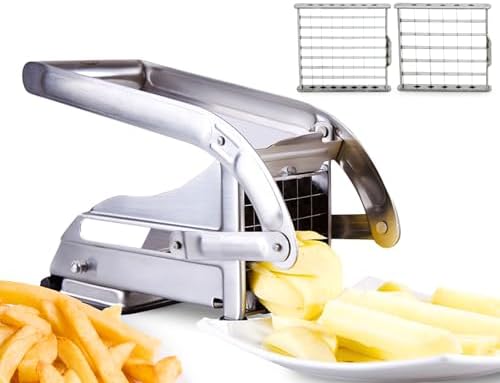 2-Blade French Fry Cutter - Stainless Steel Potato Slicer, Non-Slip Suction by ICO