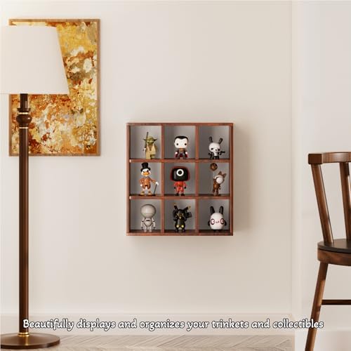 Helsin 9 Grid Vintage Coffee Mug Display Rack, 16inch Wall Mounted Wooden Curio Shadow Box Shelf, Cup Floating Shelves Display and Organizer (Bronze) - Image 4