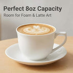 8 Ounce Porcelain Cappuccino Cups with Saucers - Set of 4, Perfect for Specialty Coffee Drinks, Latte, Cafe Mocha and Tea, Ivory White - Image 3