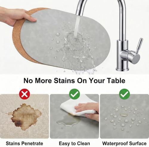 Premium Oval Faux Leather Placemat & Coaster Set with Innovative Cork-Look Printed Base，4/6/8-Piece Sets & 8 Colors，Non-Slip Dining Table Mats for Kitchen Dining - Image 3