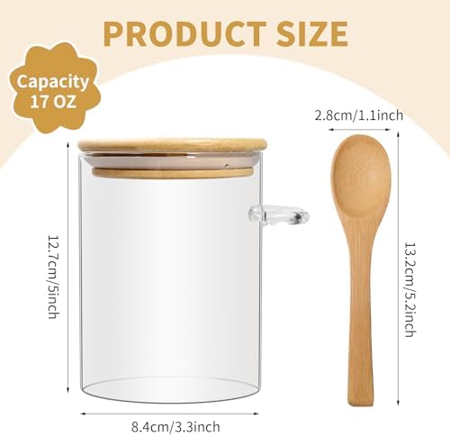 12 Pcs 17oz Glass Jar Sugar Container with Spoon and Bamboo Lids - Image 2