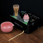 Pink Japanese Matcha Tea Set of 4 Ceremony Matcha Kit with Matcha Bowl(Chawan) with Pouring Spout, Matcha Whisk (Chasen), Scoop (Chashaku) for Japanese Tea Ceremon by Auerhceram
