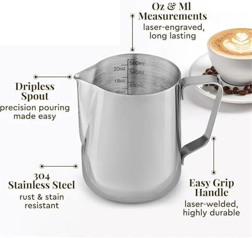350/600/1000ml Milk Creamer Frothing Pitcher with Scale Stainless Steel Espresso Cups Latte Cup Frother(1000ML With Scale) - Image 4