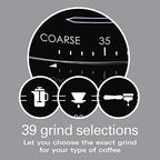 Hamilton Beach Professional Hamilton Beach Professional Stainless Steel Conical Burr Digital Coffee Grinder, 39 Adjustable Grind Settings, Black (80405) - Image 3