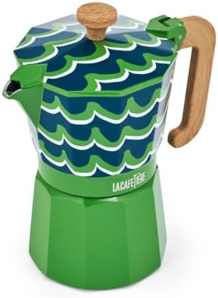 La Cafetière Venice 6 Cup Espresso Maker, 290ml Aluminium Stovetop Coffee Maker with Swirl Design, Gas and Electric Hob Moka Pot with Wooden Handle, Cyan Tides - Image 2