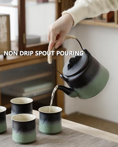 ZENS Japanese Teapot Set with 4 Cups, 33.8oz Loose Leaf Clay Teapot - Image 4