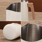 Milk Frother Cup Stainless Steel 350ml/600ml Stainless Steel Coffee Milk Foam Cup Latte Art Frothing Pitcher with Wooden Handle Internal Scale(White-350ml) - Image 7