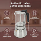 Jiawu Pot, Classic Stovetop Espresso Maker, Stainless Steel Italian and Cuban Coffee Maker, Premium Crystal Glass Top Espresso Pot, Easy to Operate & Quick Cleanup (240ml) - Image 3