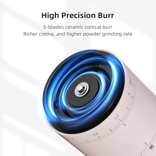 Portable Electric Coffee Bean Grinder, 38 Grind Settings, 5-Blade Ceramic Conical Burr, One Button Auto Stop, Rechargeable Battery, Removable 120ml Powder Bin, Indicator Light, (Beige) - Image 7