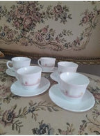 SODEF Set of 5 Arcopal Style Glass Cups and Saucers, White, 1 Liter Capacity, Vintage Design, Durable Porcelain Alternative for Coffee or Tea, appropriate for Home Kitchenware Collection - Image 4