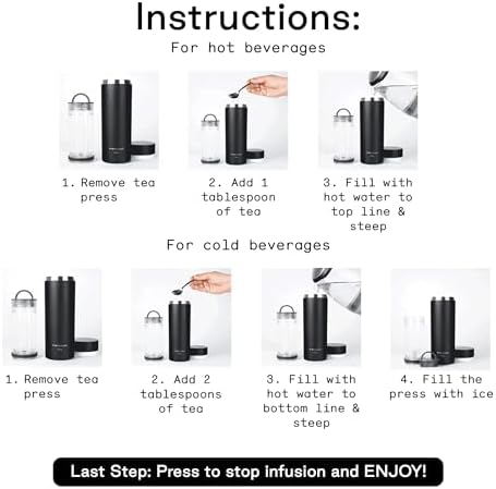 Firebelly Tea, Travel Tea Infuser Mug with Strainer, Insulated Tumbler for Loose Leaf Tea or Coffee, Leakproof Bottle for Hot or Iced Drinks, Stainless Steel Thermos with Lid, Mer - Image 5