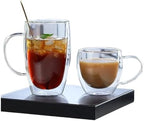 Coffee Mug 2-6pcs 150-450ML Double Wall Glass Cup Creative Insulation Drinkware Transparent Coffee Milk(3pcs,350ML with handle) by Unknown