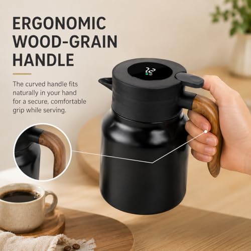 Insulated Coffee Carafe 1000ml, Thermal Coffee Carafe with Temperature Display and Tea Infuser, Carafe for Hot Water, Coffee, Milk, Juice, Office, Travel, Camping (Matte Black) - Image 3